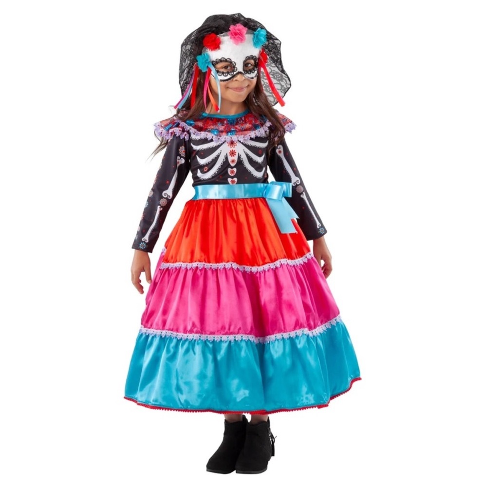 3 for $15 SALE Tee-Tot Princess Factory girls 7-8 Dia de Muertos Costume w/ mask